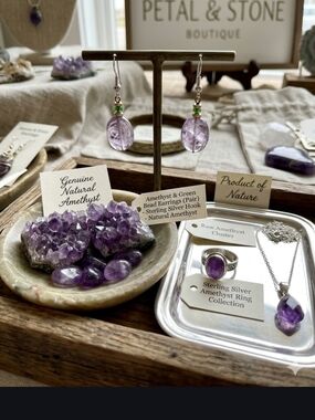 Sterling Silver Amethyst & Green Bead Drop Earrings